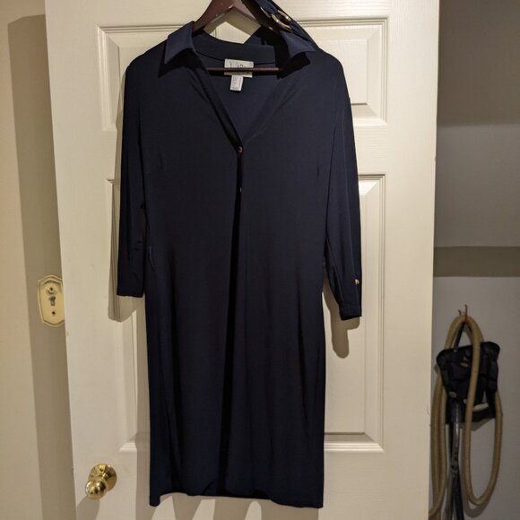 Joseph Ribkoff Navy Classic Knit Dress belted - Picture 4 of 6